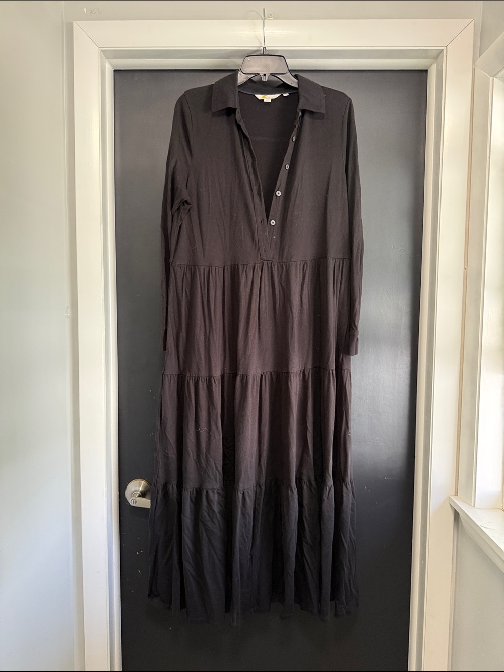 Boden Black Long Sleeve Tiered Maxi Dress